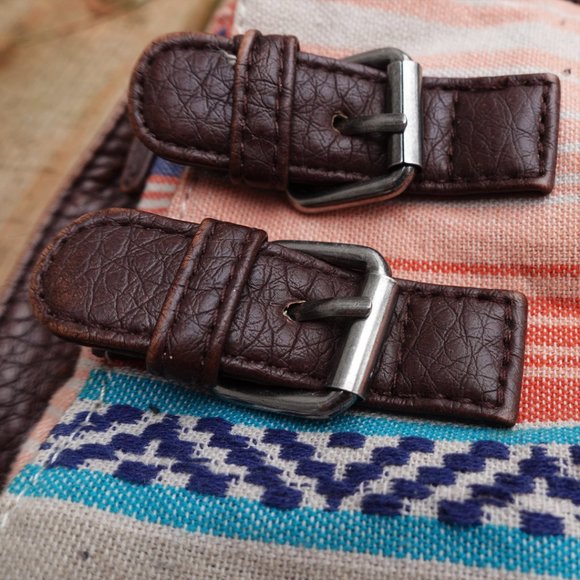 Roxy Boho Pink Peach Patterned Striped Satchel Bag - Picture 3 of 7